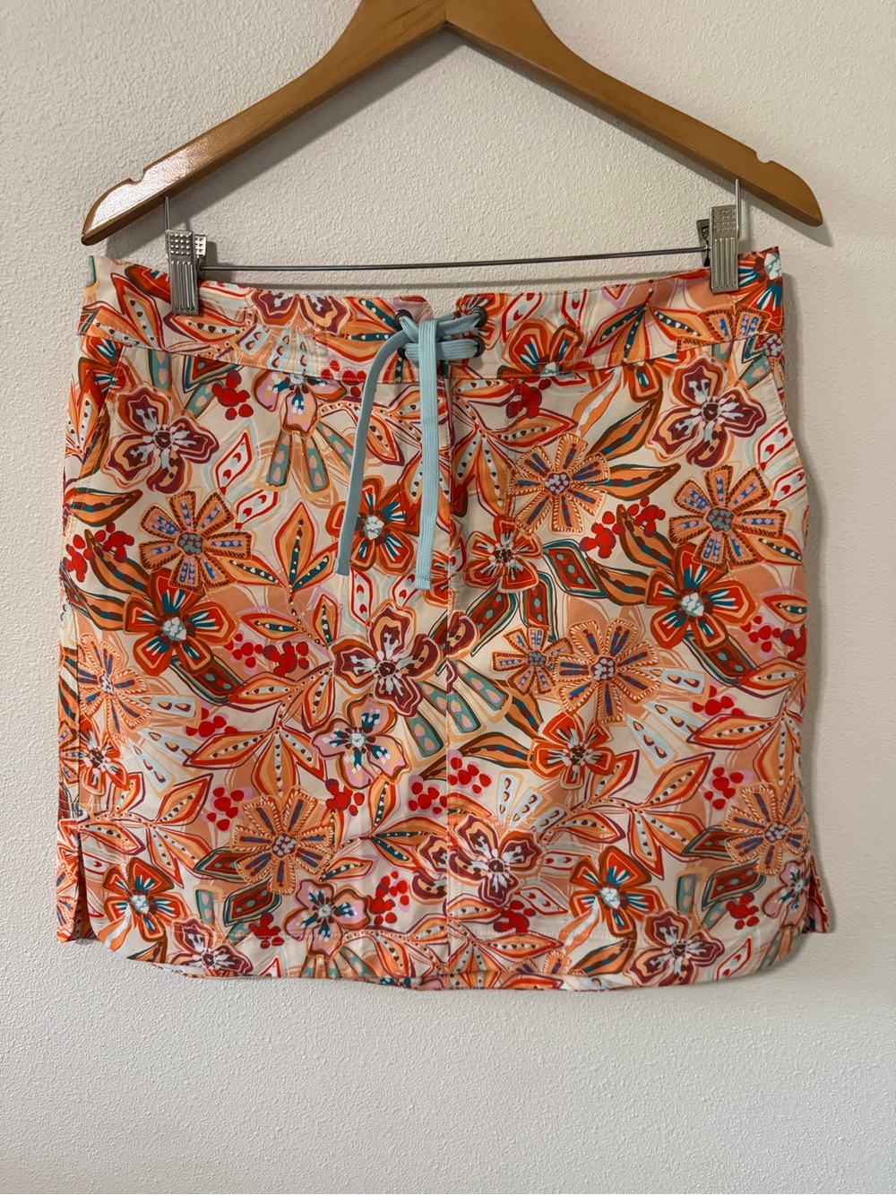 RipSkirt Hawaii Orange Floral Mini Drawstring Skirt Beachy Resort Length 2-Large